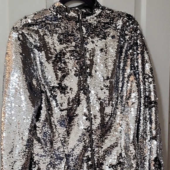 ๐ Bebe sequin long sleeve dress silver XL RARE new ๐ - Picture 5 of 12